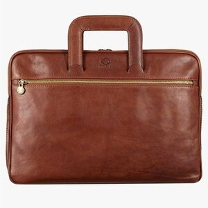 Time Resistance Slim Leather Briefcase - Italian Handmade Leather Computer Bag